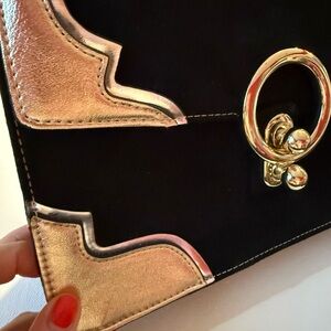 Express Shoulder Bag Black Suede Gold & Silver Accents